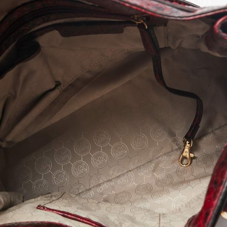 Pre Owned MICHAEL Michael Kors Burgundy/Black Python Embossed Leather Large Hamilton Tote