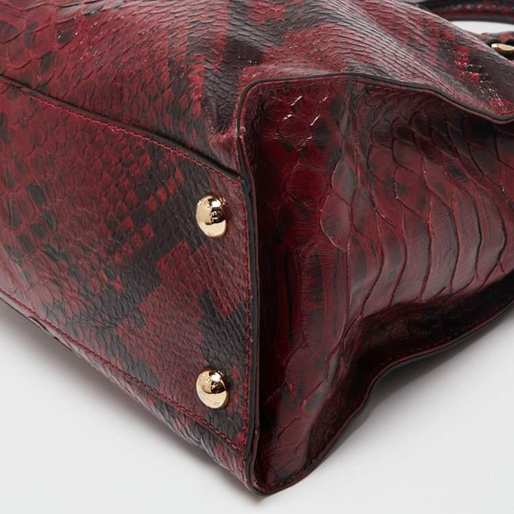 Pre Owned MICHAEL Michael Kors Burgundy/Black Python Embossed Leather Large Hamilton Tote