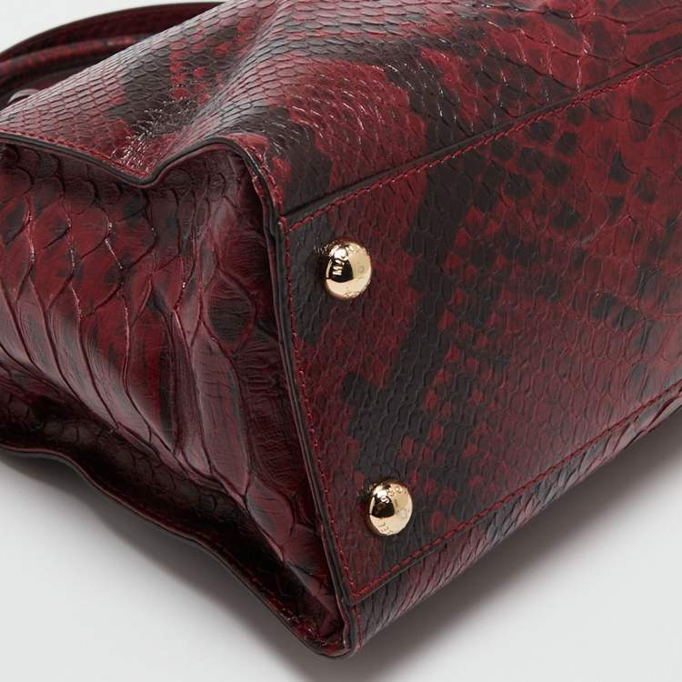 Pre Owned MICHAEL Michael Kors Burgundy/Black Python Embossed Leather Large Hamilton Tote