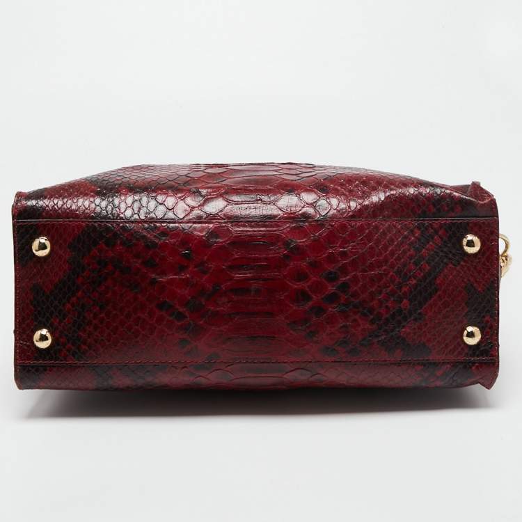Pre Owned MICHAEL Michael Kors Burgundy/Black Python Embossed Leather Large Hamilton Tote