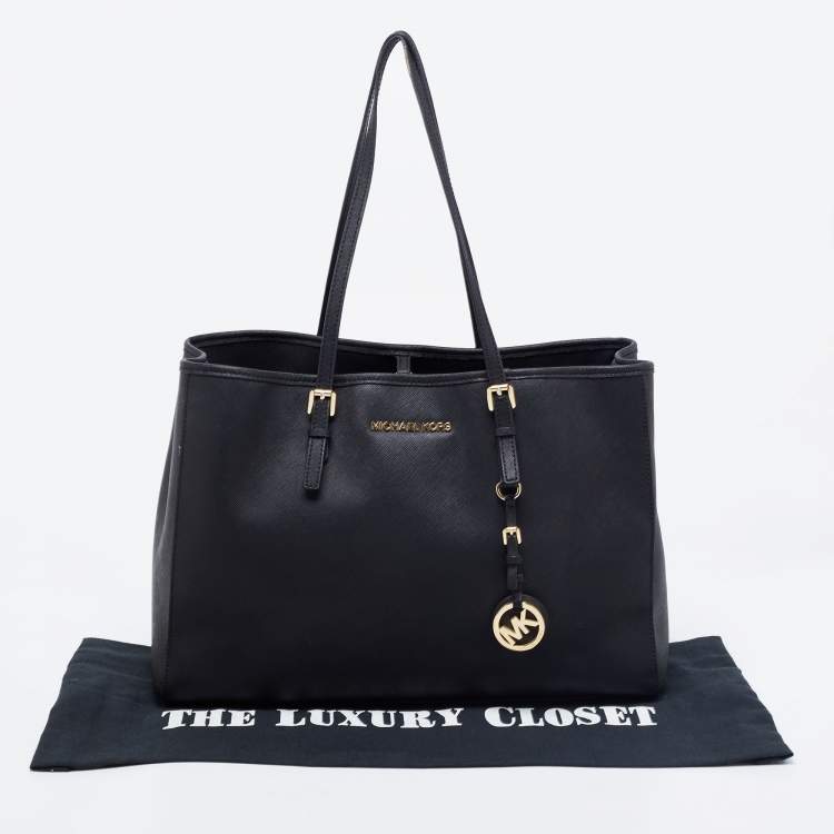 Pre Owned MICHAEL Michael Kors Black Saffiano Leather Large Jet Set Travel Tote