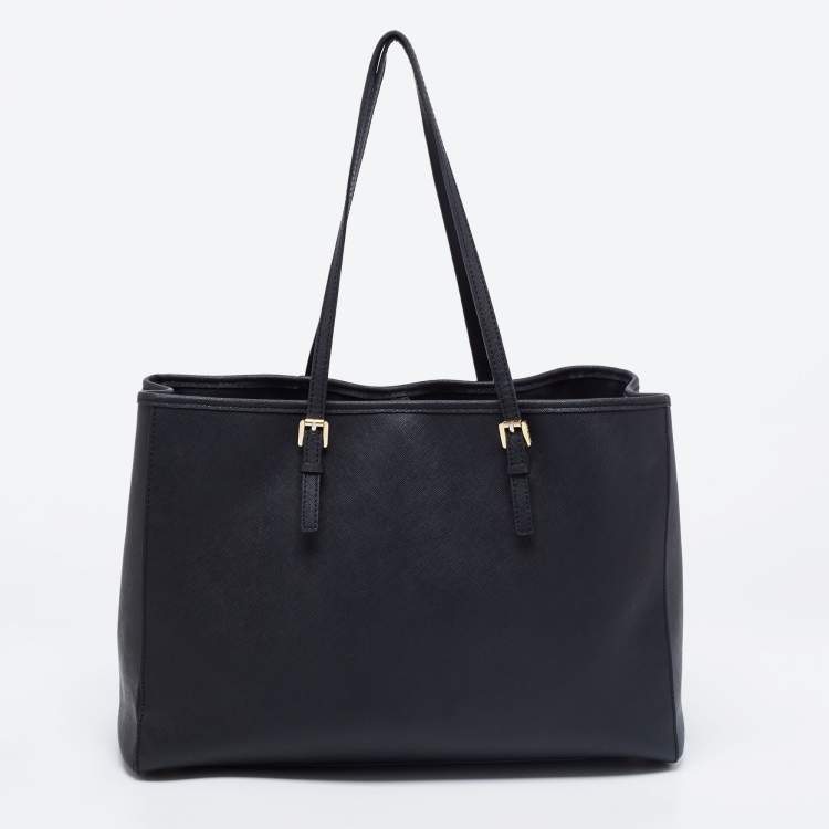 Pre Owned MICHAEL Michael Kors Black Saffiano Leather Large Jet Set Travel Tote