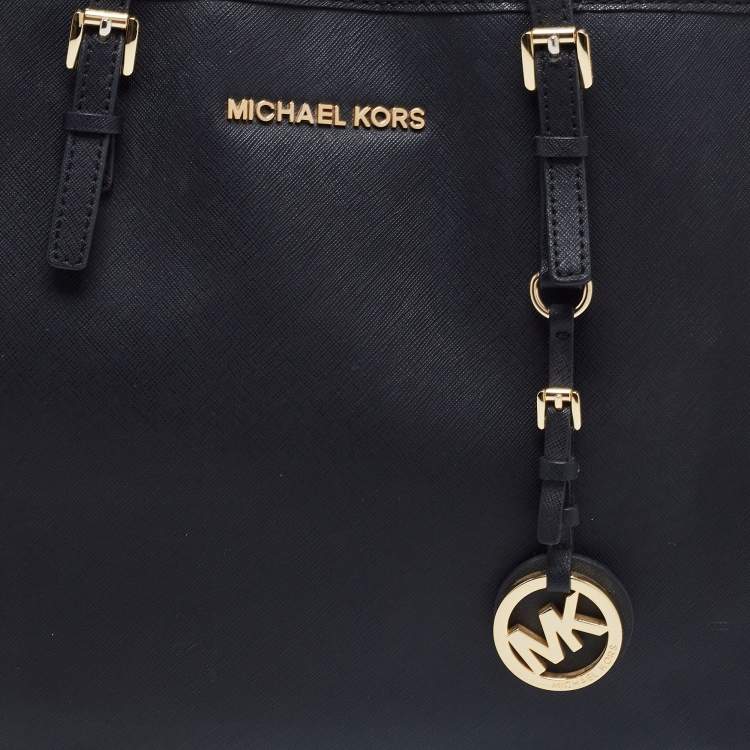 Pre Owned MICHAEL Michael Kors Black Saffiano Leather Large Jet Set Travel Tote