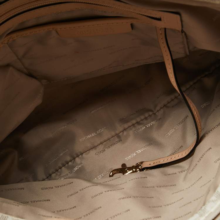 Pre Owned MICHAEL Michael Kors White Signature Coated Canvas and Leather Jet Set East West Tote