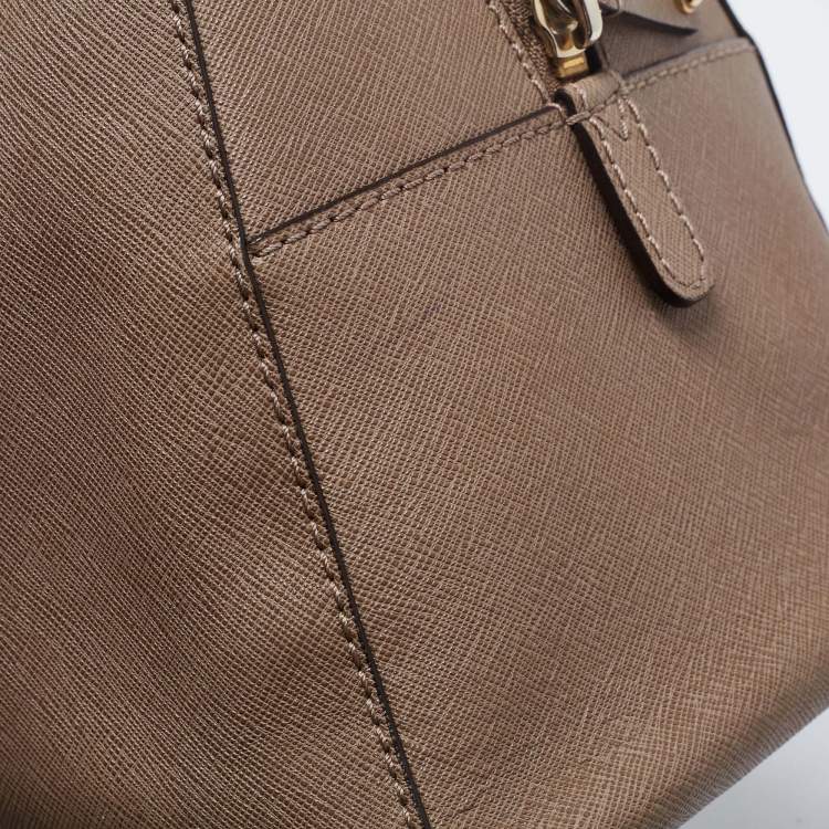 Pre Owned Michael Kors Dark Beige Saffiano Leather Large Cindy Dome Satchel