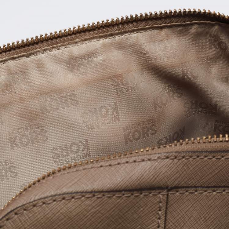 Pre Owned Michael Kors Dark Beige Saffiano Leather Large Cindy Dome Satchel