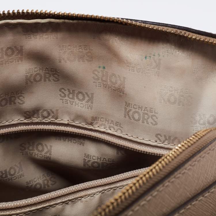 Pre Owned Michael Kors Dark Beige Saffiano Leather Large Cindy Dome Satchel