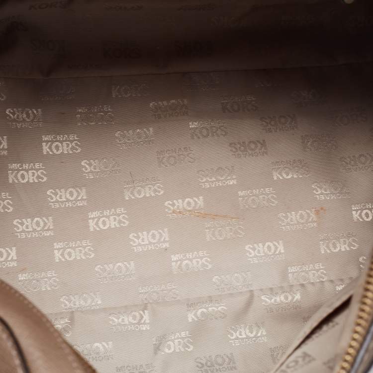 Pre Owned Michael Kors Dark Beige Saffiano Leather Large Cindy Dome Satchel