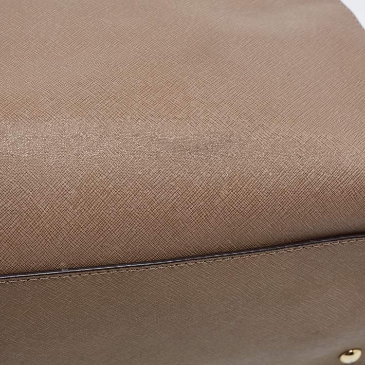 Pre Owned Michael Kors Dark Beige Saffiano Leather Large Cindy Dome Satchel