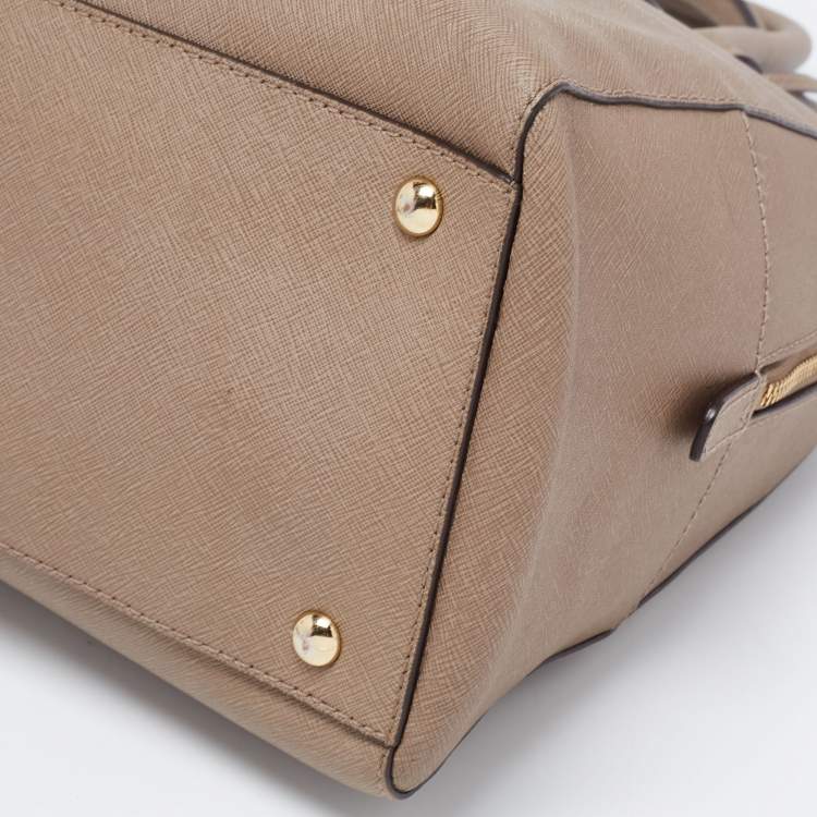 Pre Owned Michael Kors Dark Beige Saffiano Leather Large Cindy Dome Satchel