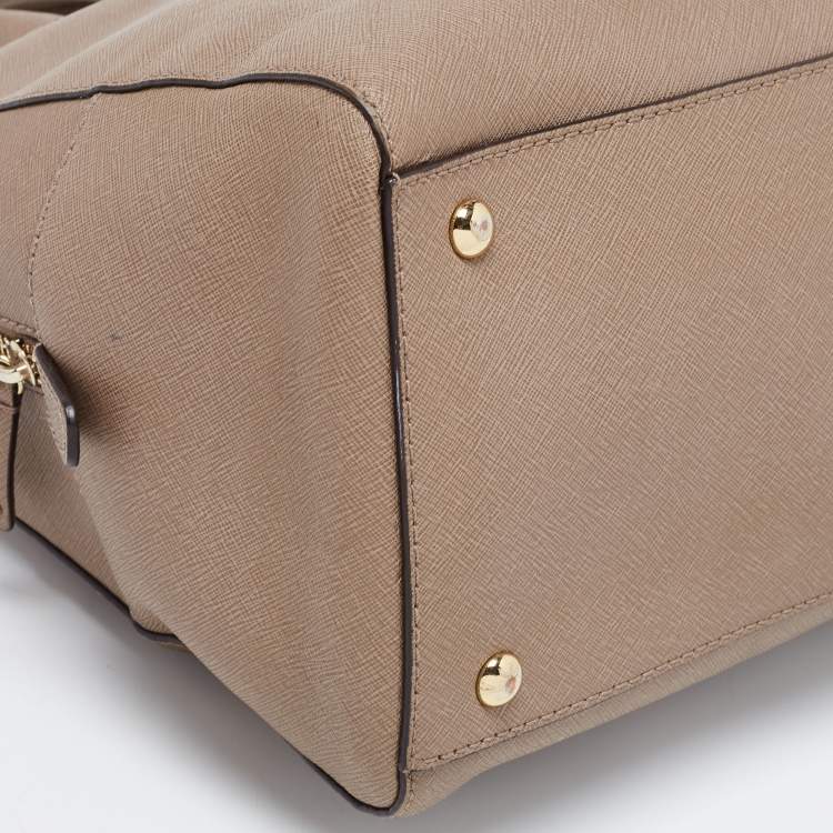 Pre Owned Michael Kors Dark Beige Saffiano Leather Large Cindy Dome Satchel