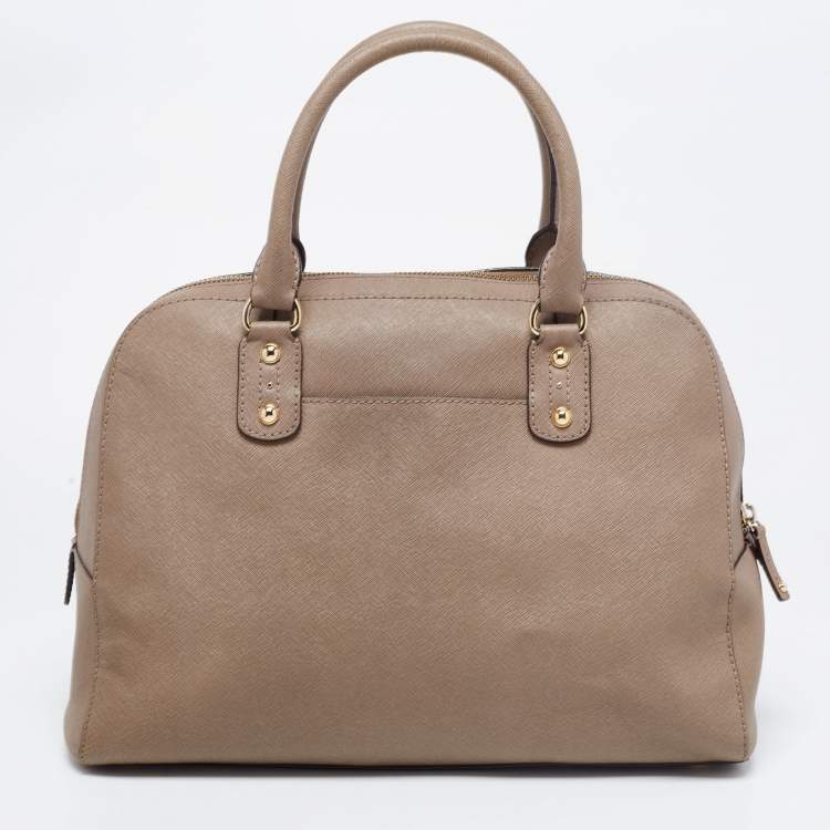 Pre Owned Michael Kors Dark Beige Saffiano Leather Large Cindy Dome Satchel