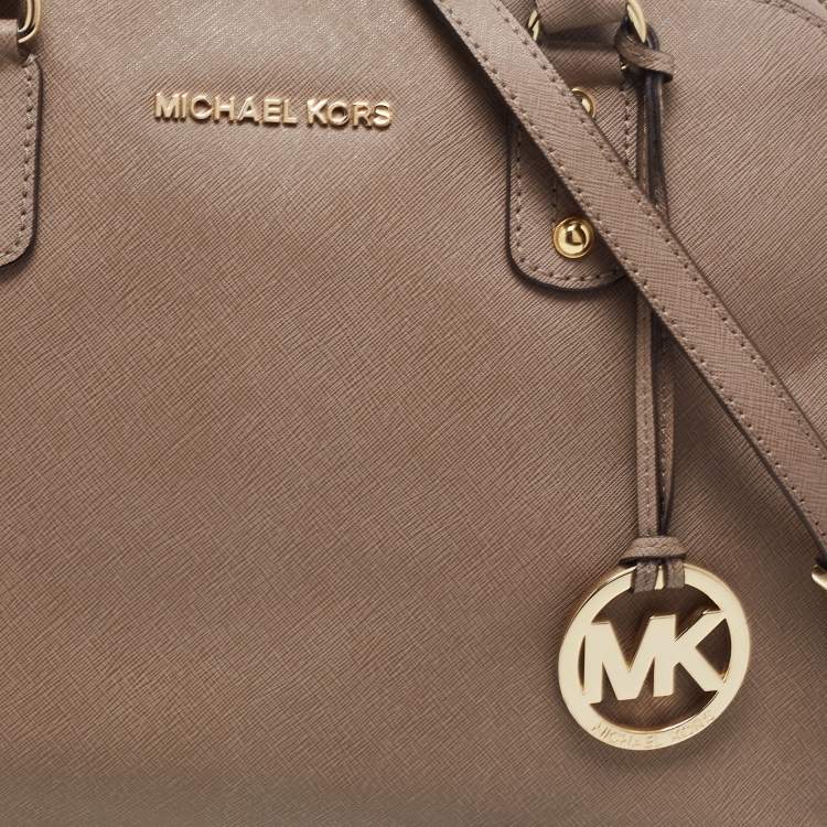 Pre Owned Michael Kors Dark Beige Saffiano Leather Large Cindy Dome Satchel