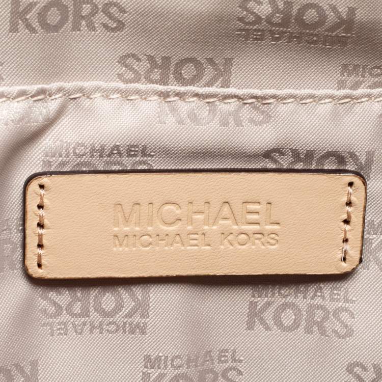Pre Owned MICHAEL Michael Kors Metallic Gold Mirror Signature PVC And Leather Large Cindy Dome Satchel