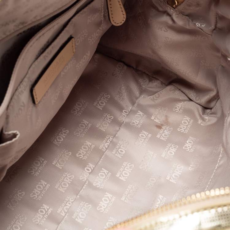 Pre Owned MICHAEL Michael Kors Metallic Gold Mirror Signature PVC And Leather Large Cindy Dome Satchel