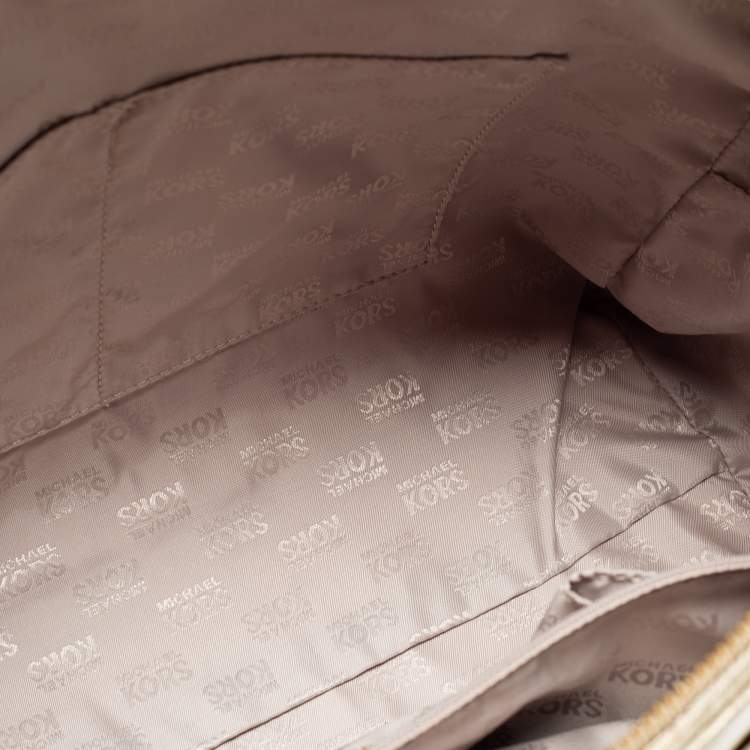 Pre Owned MICHAEL Michael Kors Metallic Gold Mirror Signature PVC And Leather Large Cindy Dome Satchel