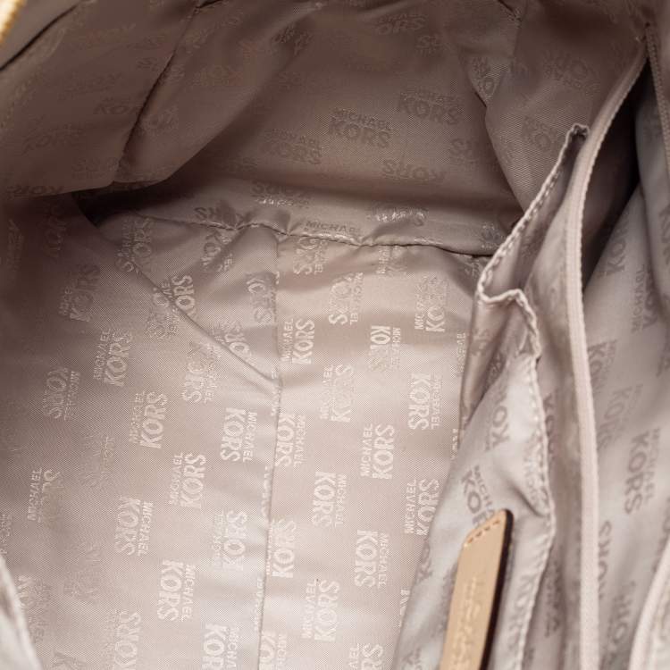 Pre Owned MICHAEL Michael Kors Metallic Gold Mirror Signature PVC And Leather Large Cindy Dome Satchel