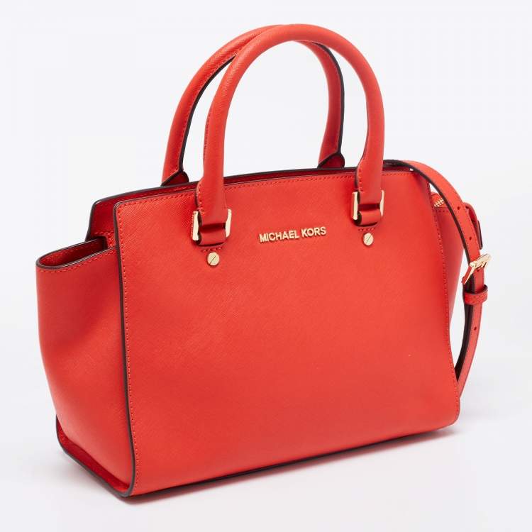 Pre Owned MICHAEL Michael Kors Orange Leather Medium Selma Satchel