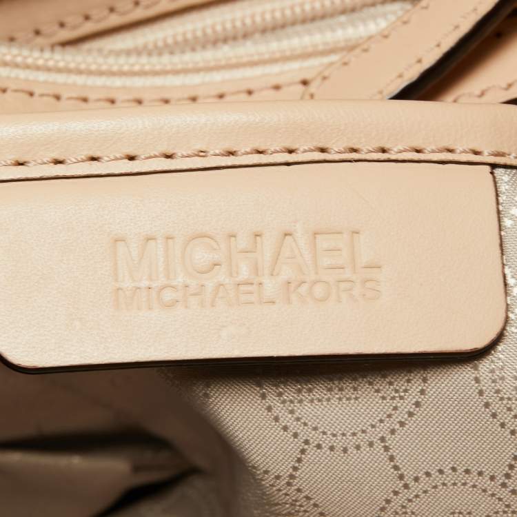 Pre Owned MICHAEL Michael Kors Beige/Brown Signature Coated Canvas and Leather Medium Jet Set Travel Tote