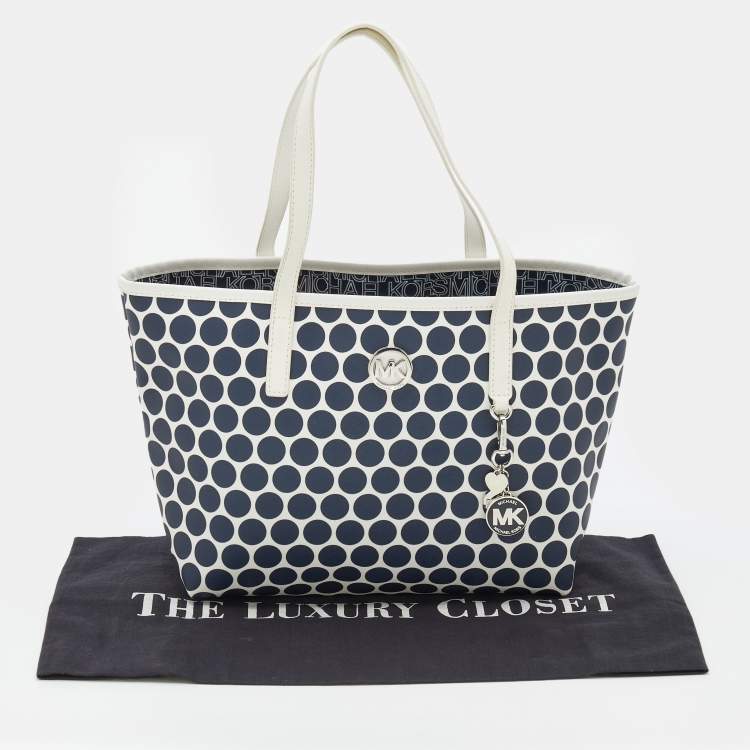 Pre Owned MICHAEL Michael Kors Blue/White Polka Dot Coated Canvas Small Travel Tote