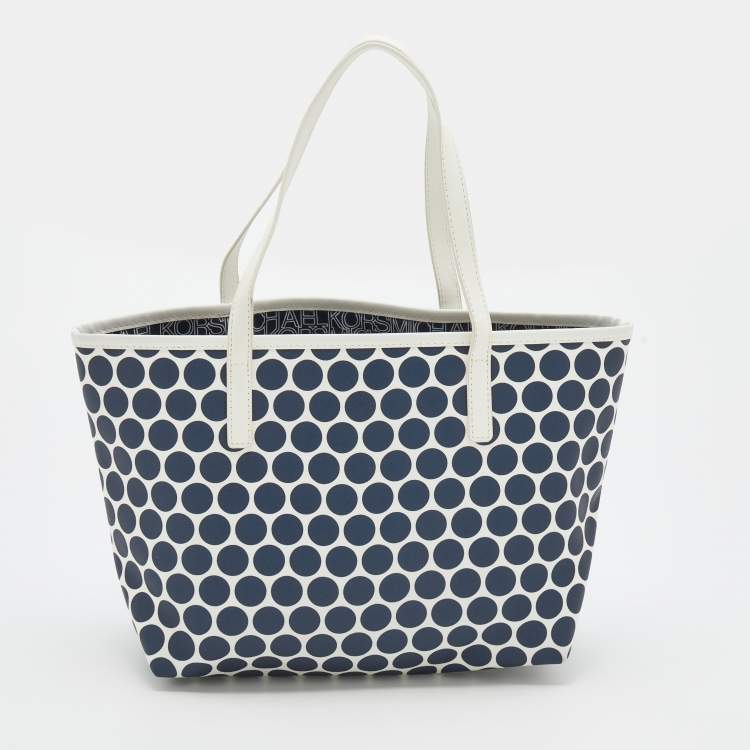Pre Owned MICHAEL Michael Kors Blue/White Polka Dot Coated Canvas Small Travel Tote