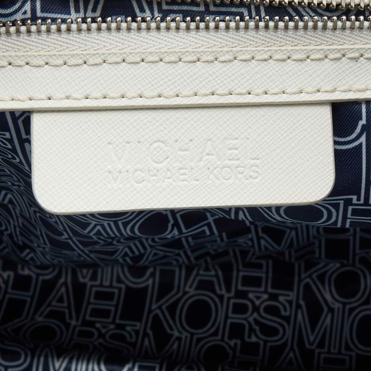 Pre Owned MICHAEL Michael Kors Blue/White Polka Dot Coated Canvas Small Travel Tote