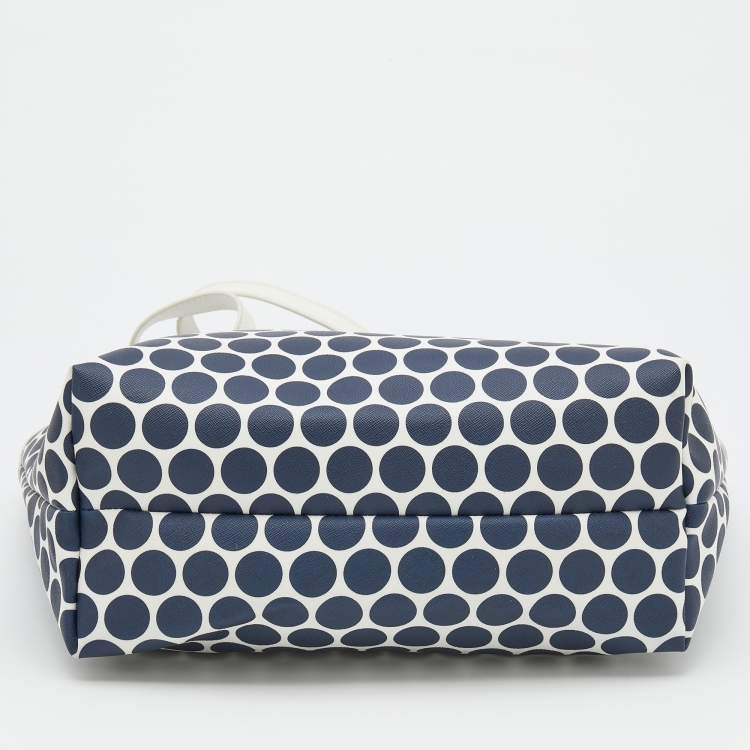 Pre Owned MICHAEL Michael Kors Blue/White Polka Dot Coated Canvas Small Travel Tote