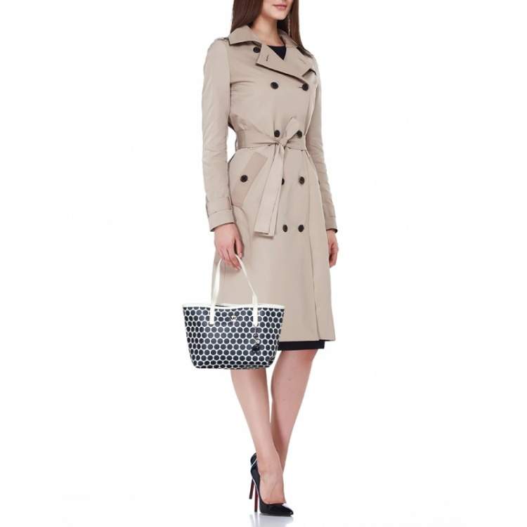 Pre Owned MICHAEL Michael Kors Blue/White Polka Dot Coated Canvas Small Travel Tote