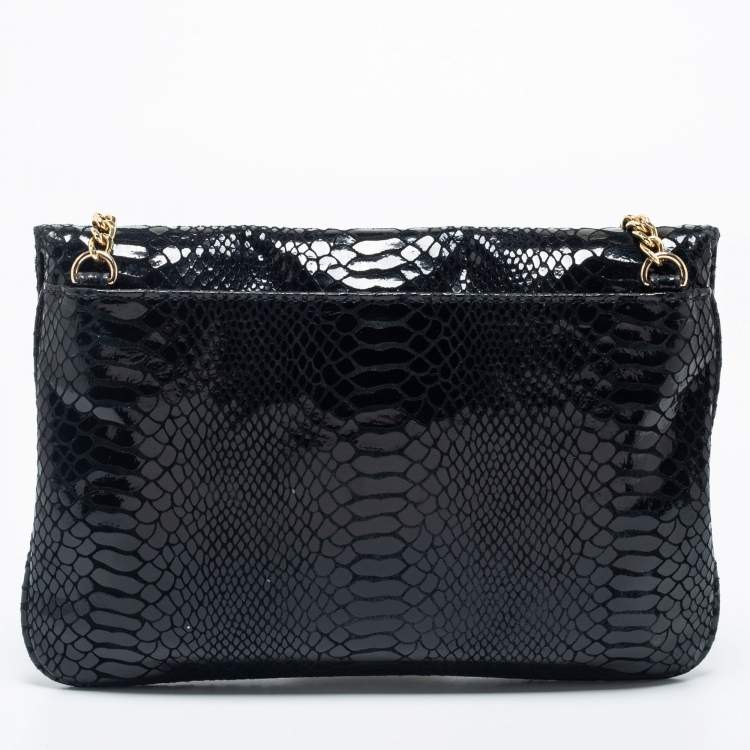 Pre Owned MICHAEL Michael Kors Black Python Embossed  Leather Turnlock Crossbody Bag