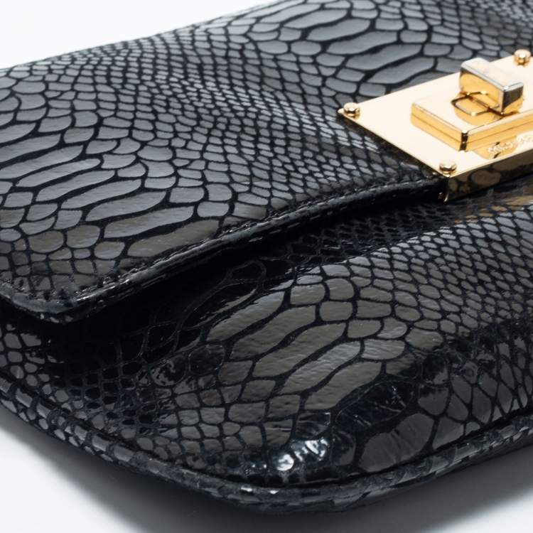 Pre Owned MICHAEL Michael Kors Black Python Embossed  Leather Turnlock Crossbody Bag