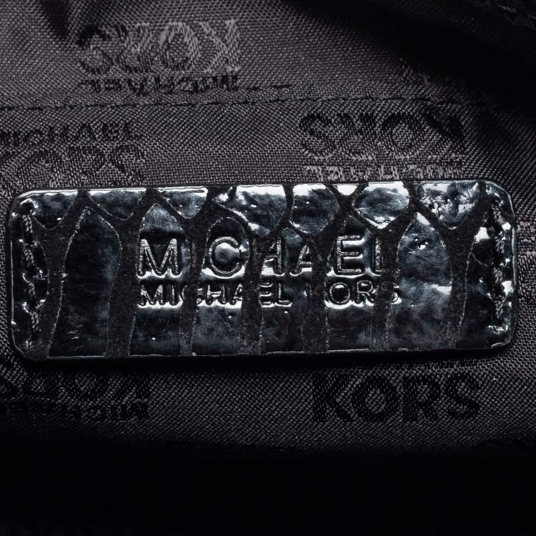 Pre Owned MICHAEL Michael Kors Black Python Embossed  Leather Turnlock Crossbody Bag