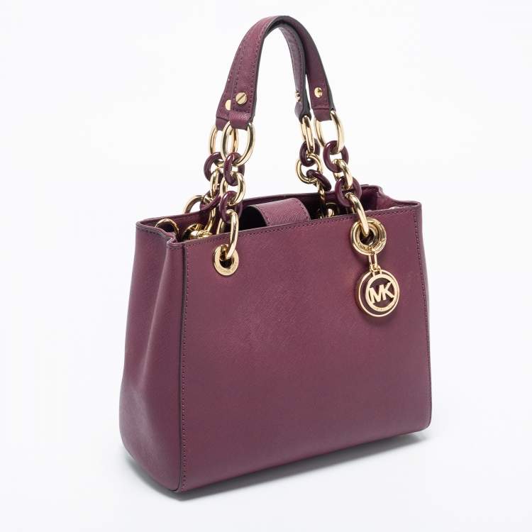 Pre Owned MICHAEL Michael Kors Burgundy Leather Small Cynthia Satchel 