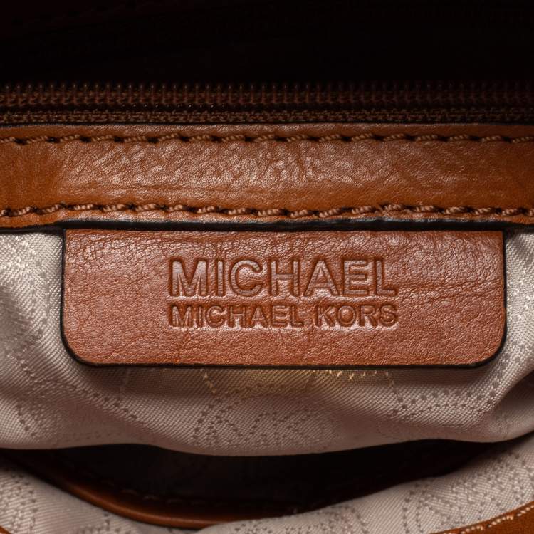 Pre Owned MICHAEL Michael Kors Brown Signature Coated Canvas And Leather Medium East West Hamilton Tote