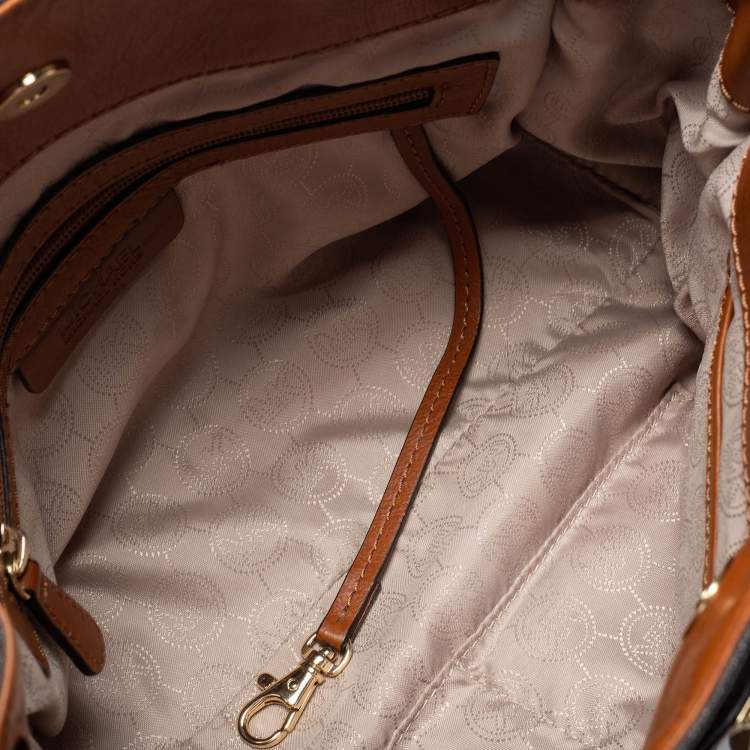Pre Owned MICHAEL Michael Kors Brown Signature Coated Canvas And Leather Medium East West Hamilton Tote