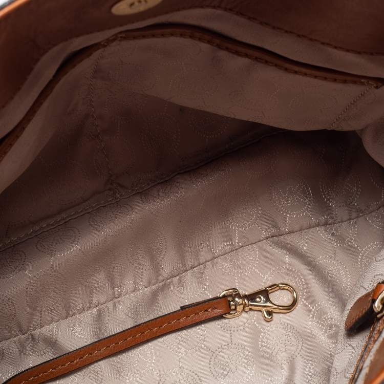 Pre Owned MICHAEL Michael Kors Brown Signature Coated Canvas And Leather Medium East West Hamilton Tote