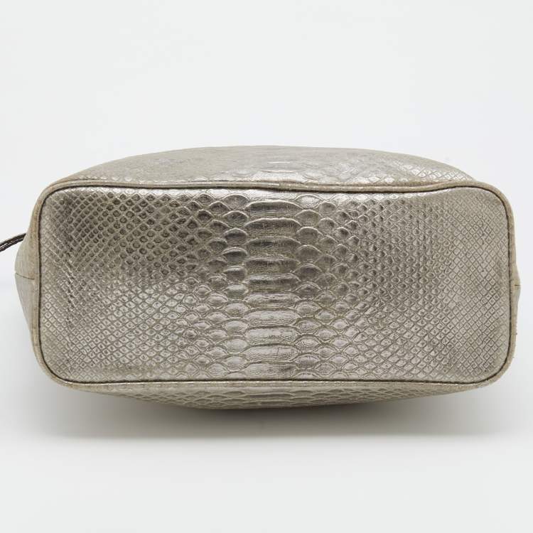 Pre Owned MICHAEL Michael Kors Metallic Silver Python Embossed Leather Frankie Drawstring Bag