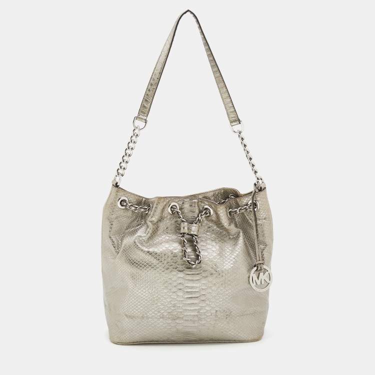 MICHAEL Michael Kors Metallic Silver Python Embossed Leather Frankie  Drawstring Bag MICHAEL Michael Kors | The Luxury Closet