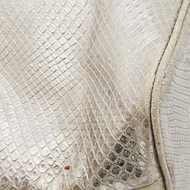Pre Owned MICHAEL Michael Kors Metallic Silver Python Embossed Leather Frankie Drawstring Bag