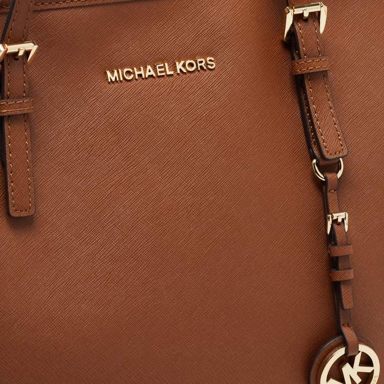 Pre Owned MICHAEL Michael Kors Brown Saffiano Leather Large Jet Set Travel Tote