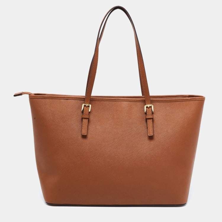Pre Owned MICHAEL Michael Kors Brown Saffiano Leather Large Jet Set Travel Tote