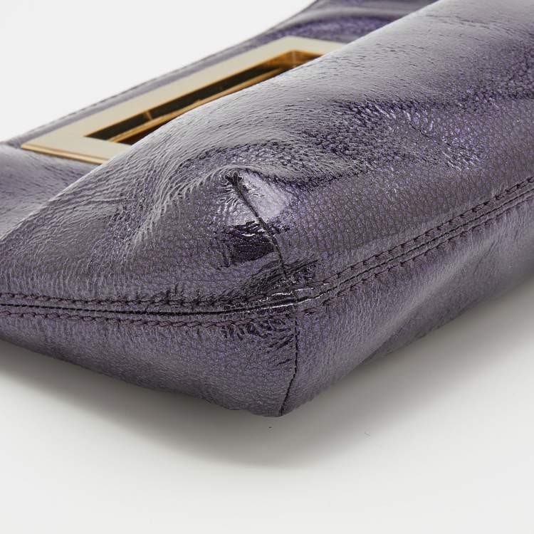 Pre Owned MICHAEL Michael Kors Purple/Black Patent Leather Berkley Clutch