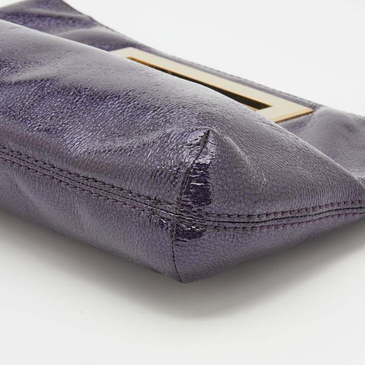 Pre Owned MICHAEL Michael Kors Purple/Black Patent Leather Berkley Clutch