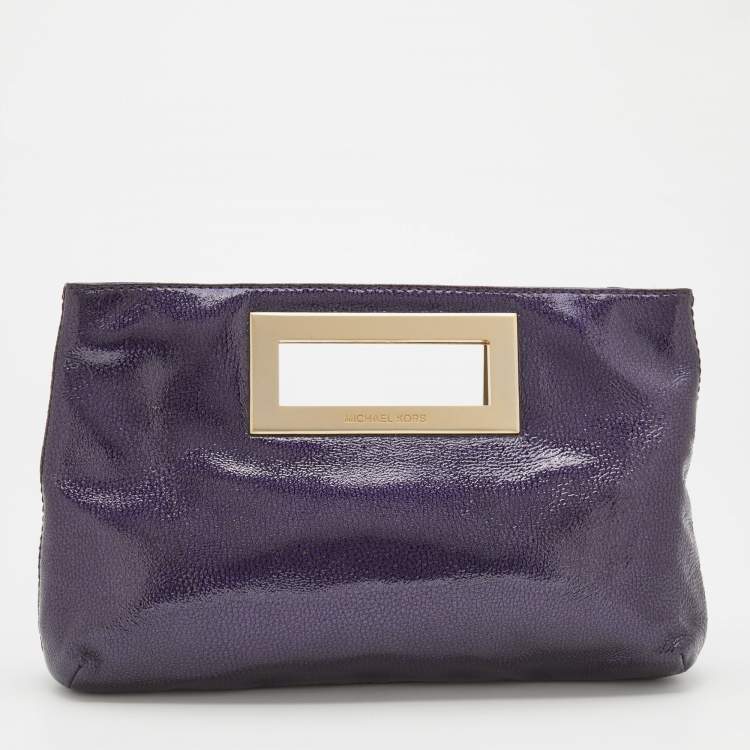 Pre Owned MICHAEL Michael Kors Purple/Black Patent Leather Berkley Clutch