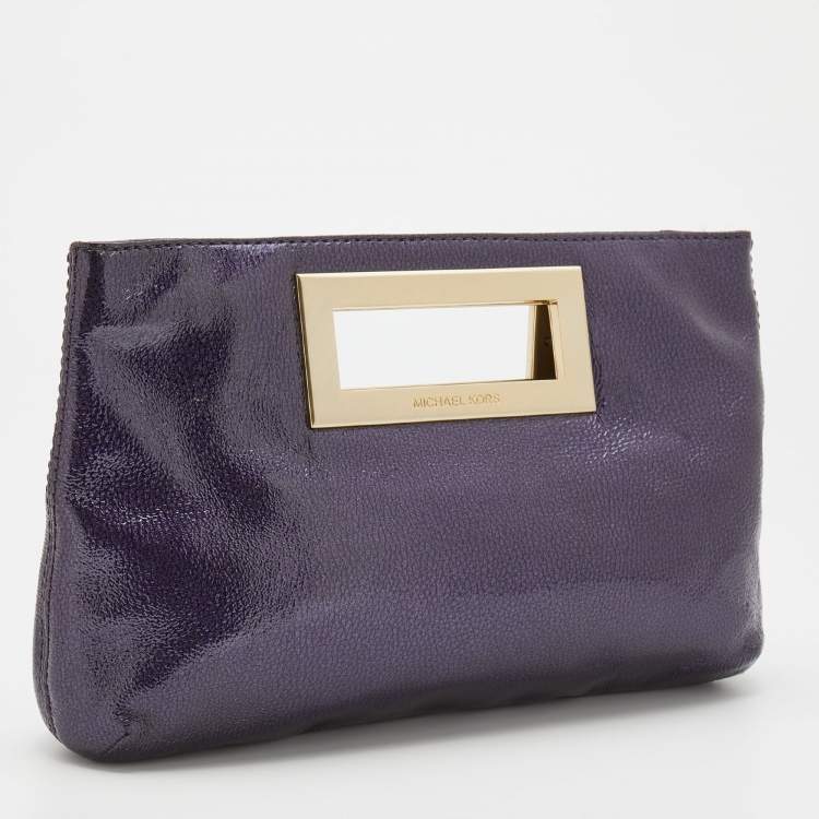 Pre Owned MICHAEL Michael Kors Purple/Black Patent Leather Berkley Clutch