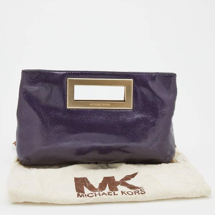 Pre Owned MICHAEL Michael Kors Purple/Black Patent Leather Berkley Clutch
