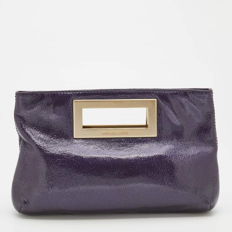 Pre Owned MICHAEL Michael Kors Purple/Black Patent Leather Berkley Clutch