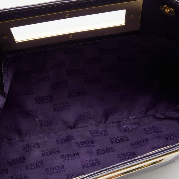 Pre Owned MICHAEL Michael Kors Purple/Black Patent Leather Berkley Clutch