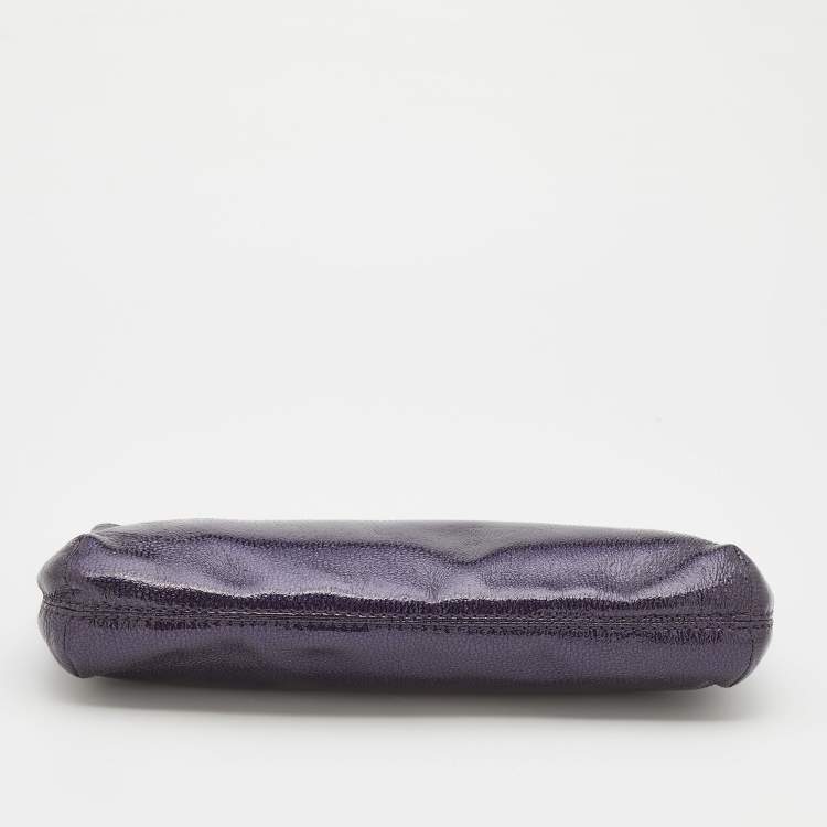 Pre Owned MICHAEL Michael Kors Purple/Black Patent Leather Berkley Clutch