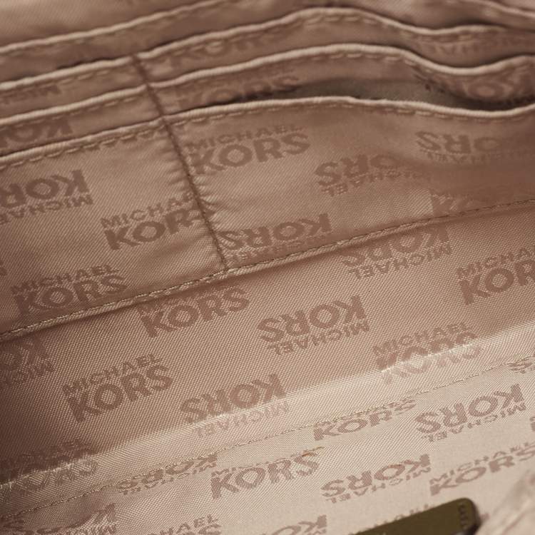Pre Owned MICHAEL Michael Kors Olive Green Studded Leather Large Sandrine Zip Clutch