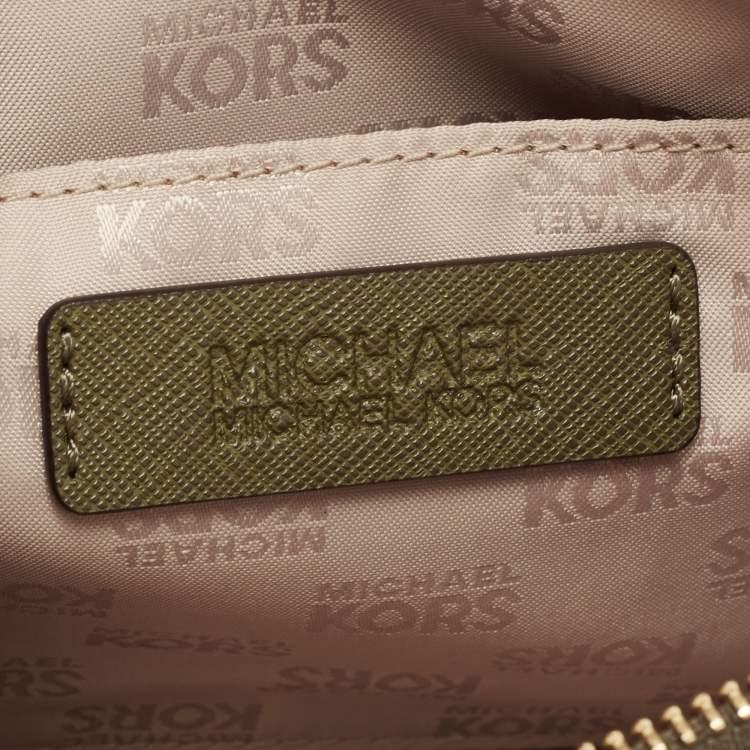 Pre Owned MICHAEL Michael Kors Olive Green Studded Leather Large Sandrine Zip Clutch